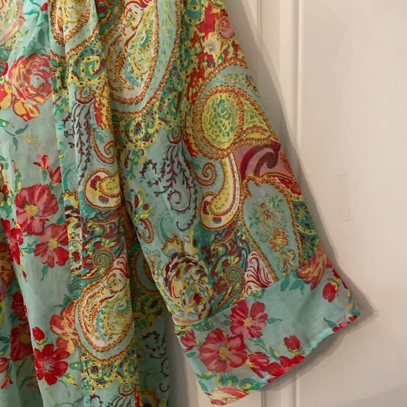 Anthropologie Fig and Flower Floral Sheer Flowy Button Top - Picture 7 of 12